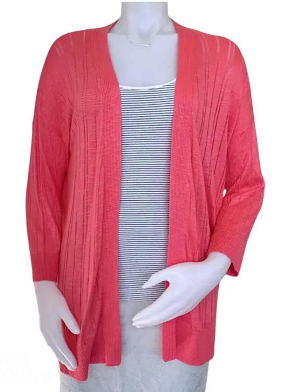 bright pink knit open front long sleeve cardigan